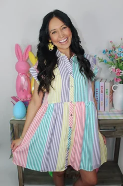 Lemon Blush Stripped Dress<Allie Lynn's Boutique Store
