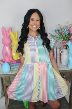 Lemon Blush Stripped Dress<Allie Lynn's Boutique Store