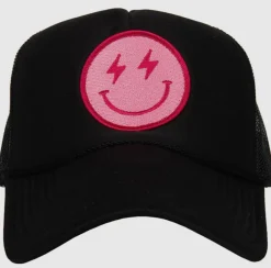 Lightning Happy Face Trucker Hat "Black"<Allie Lynn's Boutique Flash Sale
