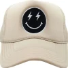 Lightning Happy Face Trucker Hat "Khaki"<Allie Lynn's Boutique Discount