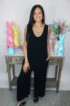 Linen Wide Leg Jumpsuit "Black"<Allie Lynn's Boutique Fashion