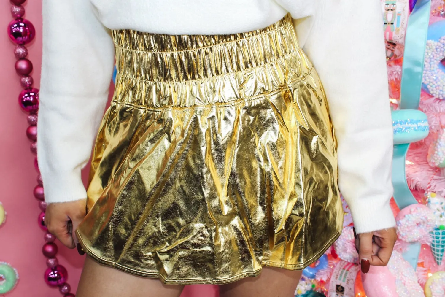 Metallic Faux Leather Skort "Gold"<Allie Lynn's Boutique New