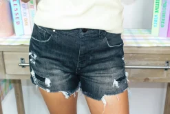 Mid Rise Patched Denim Shorts "Black"<Allie Lynn's Boutique New