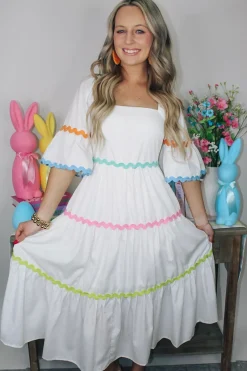 Multi Ric Rac Dress "Off White"<Allie Lynn's Boutique Sale
