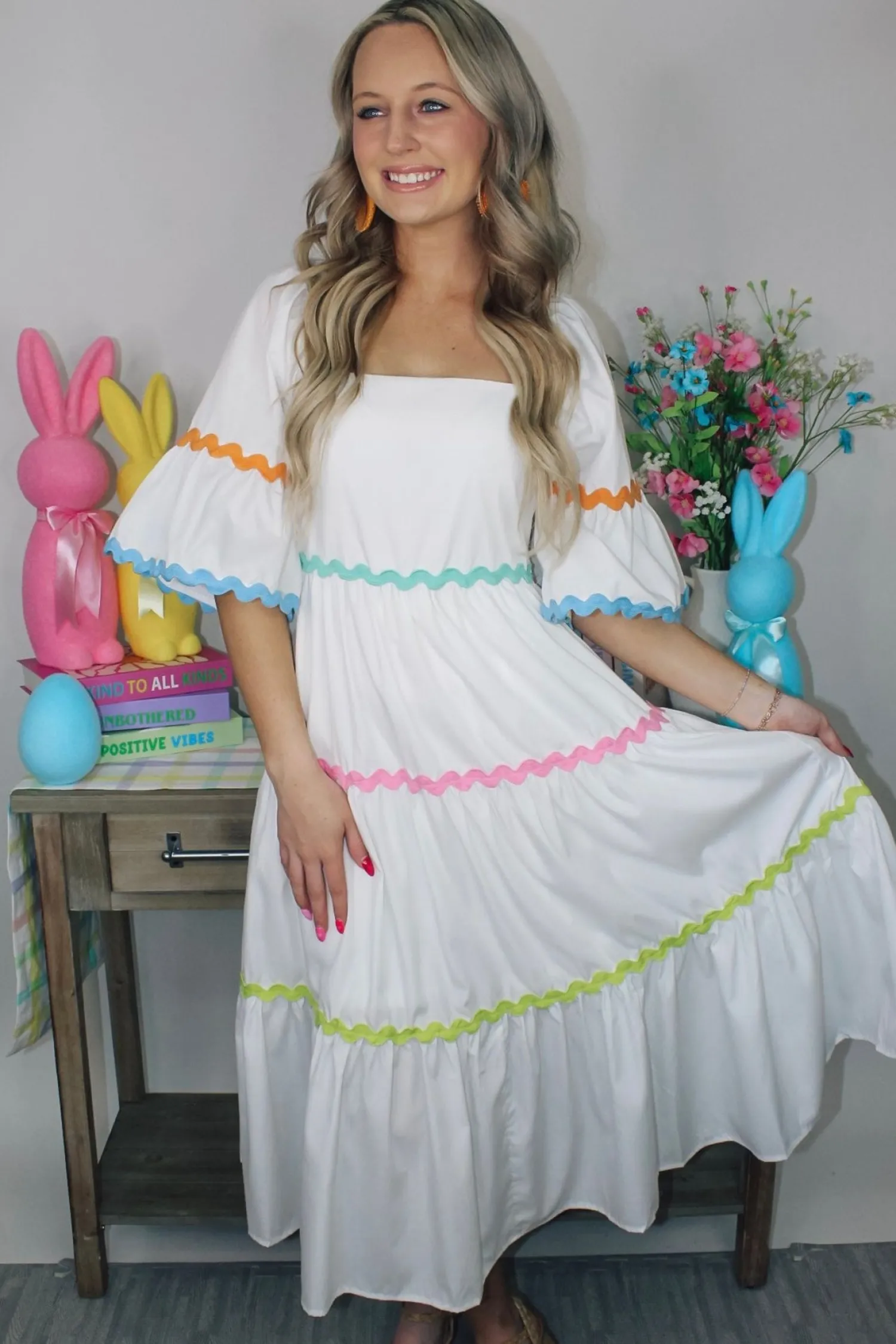 Multi Ric Rac Dress "Off White"<Allie Lynn's Boutique Sale