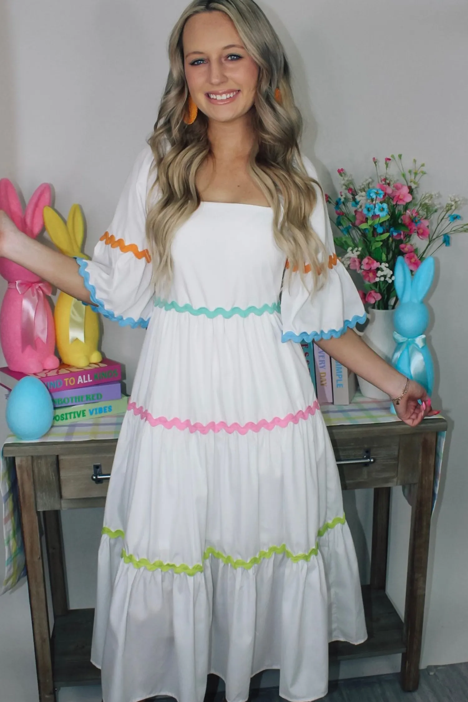 Multi Ric Rac Dress "Off White"<Allie Lynn's Boutique Sale