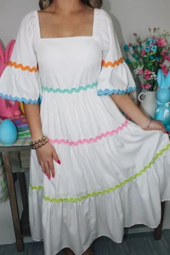Multi Ric Rac Dress "Off White"<Allie Lynn's Boutique Flash Sale