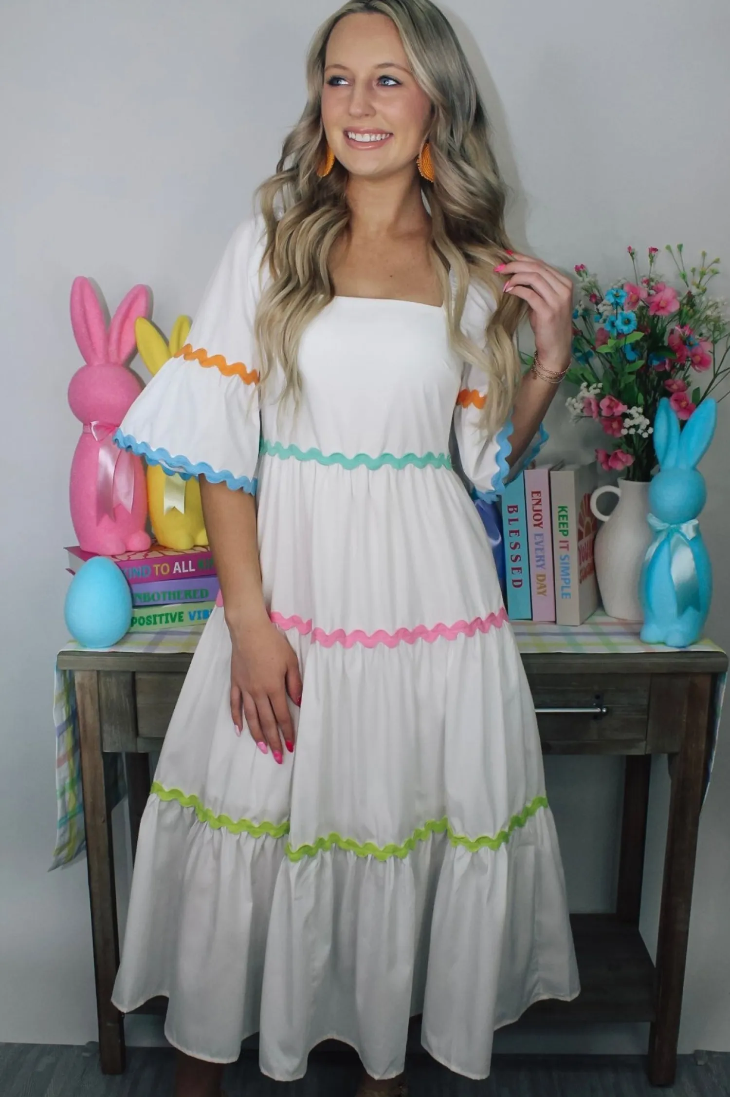 Multi Ric Rac Dress "Off White"<Allie Lynn's Boutique Flash Sale