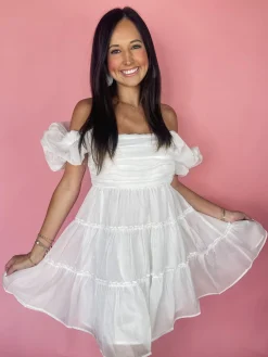Off White Babydoll Shirring Mini Dress<Allie Lynn's Boutique Flash Sale