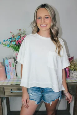 Oversized Washed Crop Top "White"<Allie Lynn's Boutique Outlet