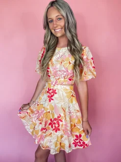 Peachy Floral Cut Out Mini Dress<Allie Lynn's Boutique Flash Sale