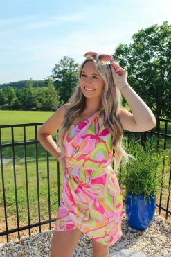 Pink Multi One Shoulder Dress<Allie Lynn's Boutique Shop
