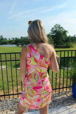Pink Multi One Shoulder Dress<Allie Lynn's Boutique Shop