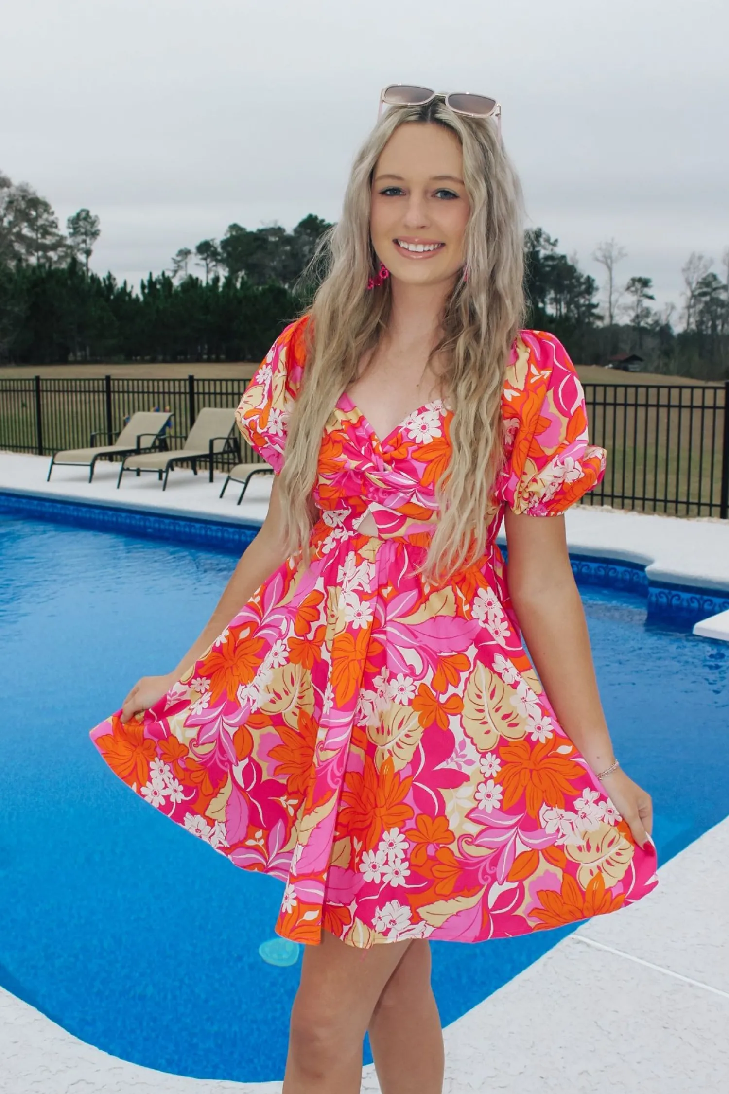 Pink/Orange Floral Printed Mini Dress<Allie Lynn's Boutique Hot