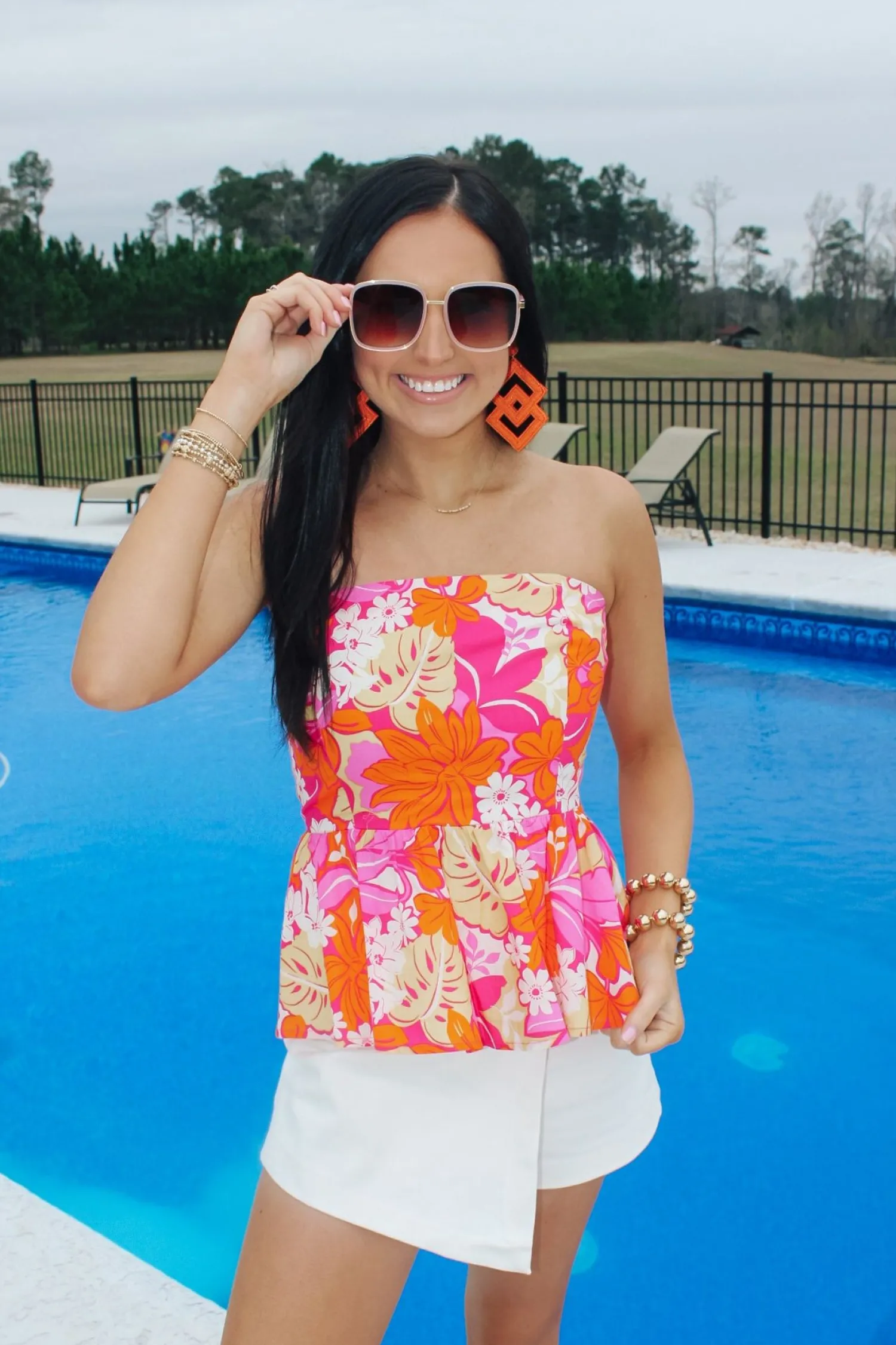 Pink/Orange Floral Printed Top<Allie Lynn's Boutique Cheap