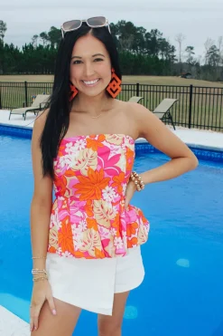 Pink/Orange Floral Printed Top<Allie Lynn's Boutique Cheap