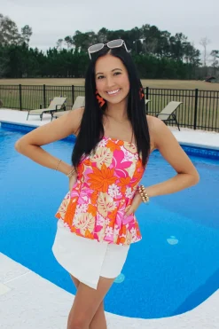 Pink/Orange Floral Printed Top<Allie Lynn's Boutique Cheap