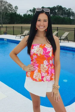 Pink/Orange Floral Printed Top<Allie Lynn's Boutique Cheap