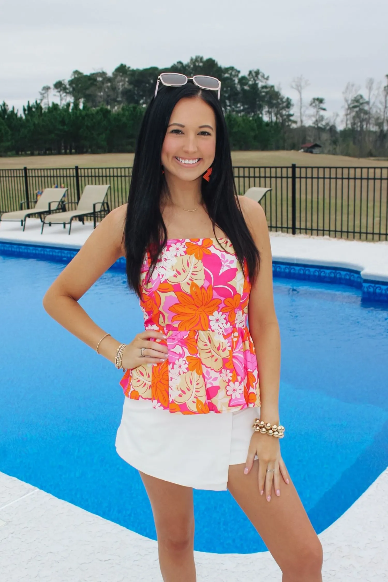 Pink/Orange Floral Printed Top<Allie Lynn's Boutique Cheap