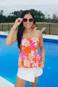 Pink/Orange Floral Printed Top<Allie Lynn's Boutique Cheap