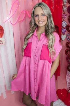 Rhinestone Color Block Dress "Pink"<Allie Lynn's Boutique Shop