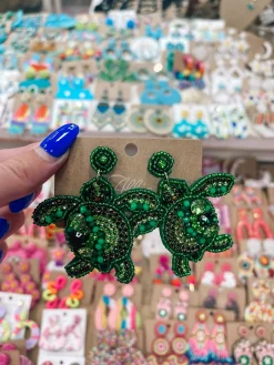 Rhinestone Seaturtle Earrings "Green"<Allie Lynn's Boutique Outlet