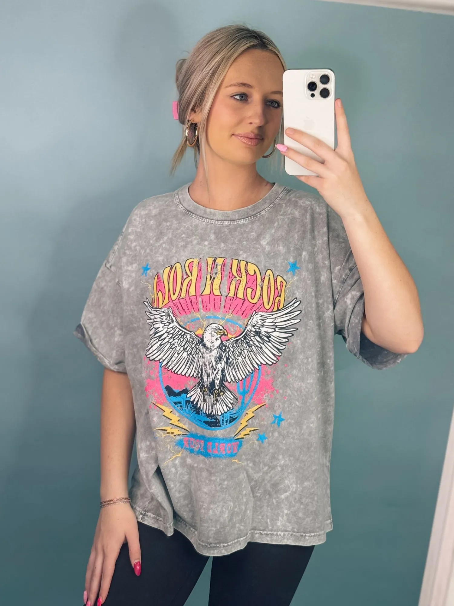Rock N Roll World Tour Vintage Graphic Tee "Grey Denim"<Allie Lynn's Boutique Online