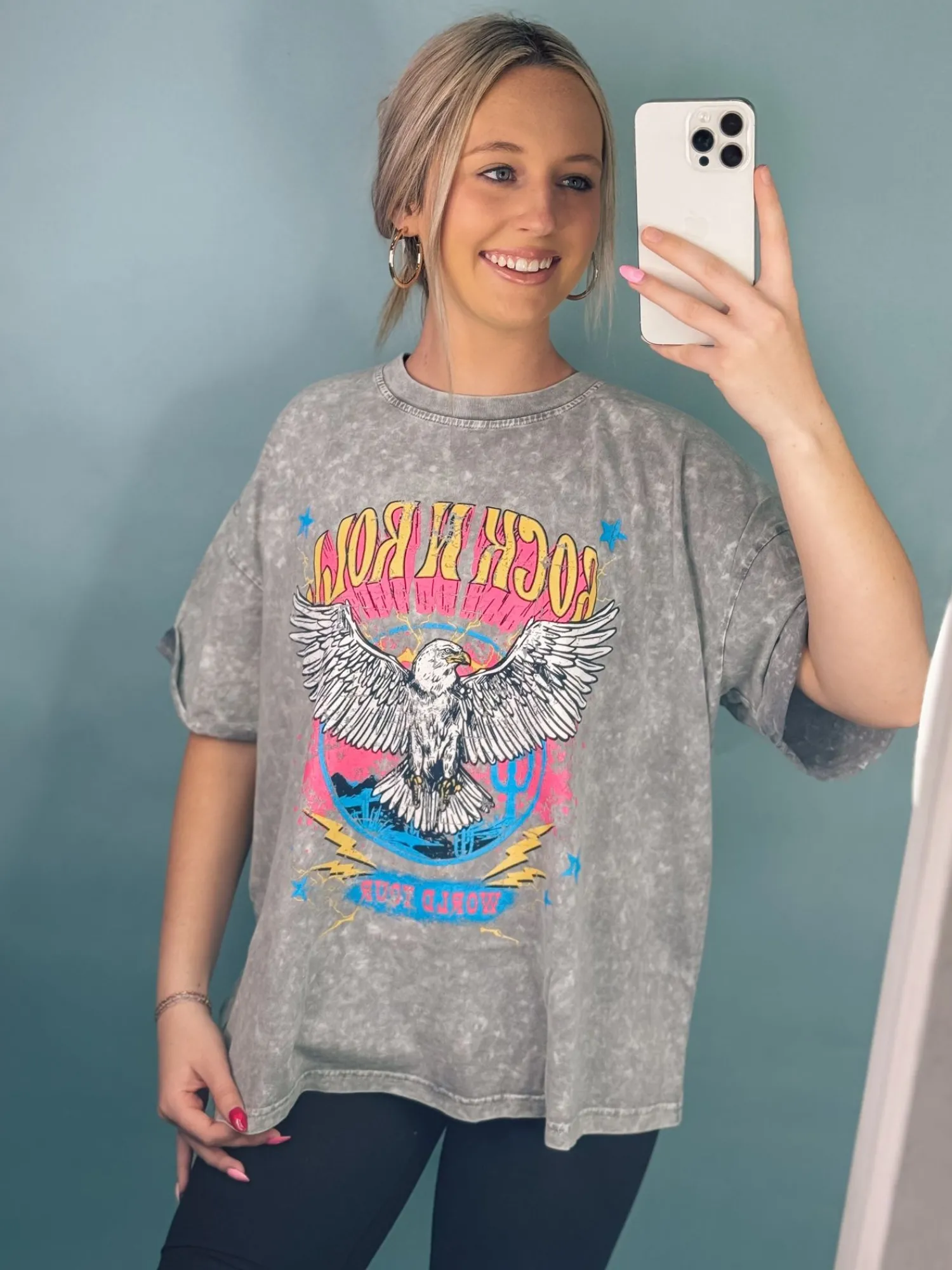 Rock N Roll World Tour Vintage Graphic Tee "Grey Denim"<Allie Lynn's Boutique Online