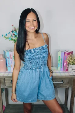 Smocked Denim Romper<Allie Lynn's Boutique Hot