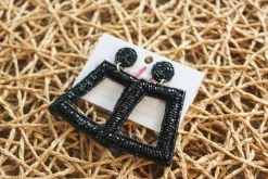 Square Color Pop Earrings "Black"<Allie Lynn's Boutique Fashion