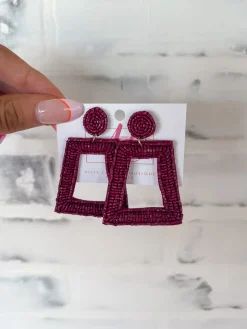 Square Color Pop Earrings "Maroon"<Allie Lynn's Boutique Hot