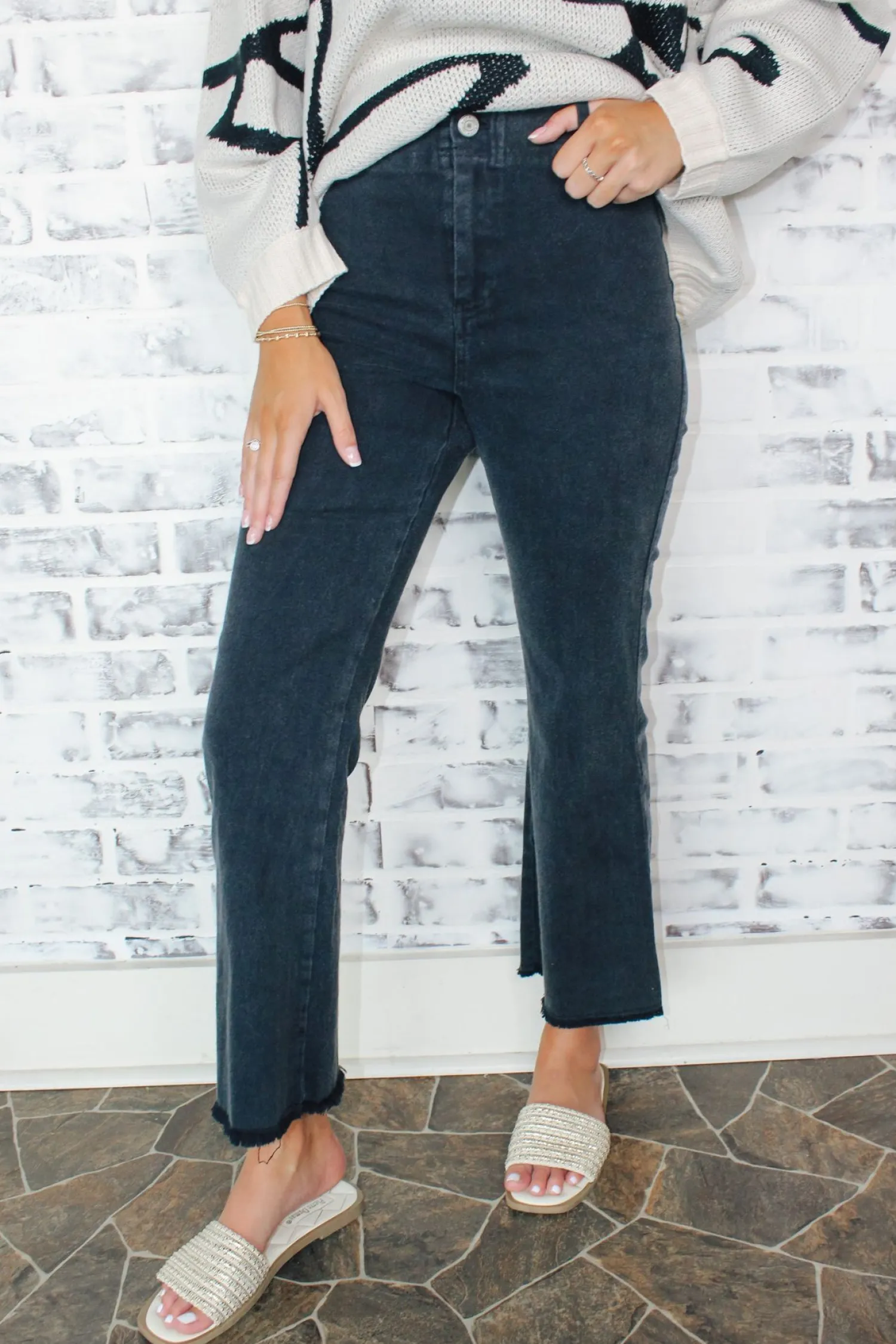 Stretchy Wide Leg Pants "Washed Black"<Allie Lynn's Boutique Best