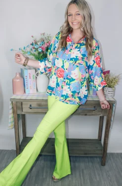 Teal/Lime Button Top<Allie Lynn's Boutique Cheap
