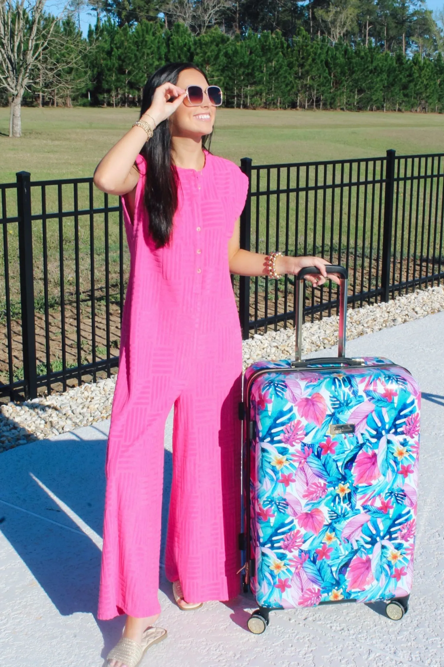 Textured Terry Sleeveless Jumpsuit "Hot Pink"<Allie Lynn's Boutique Online