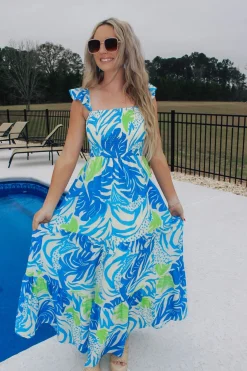 Tropical Feels Maxi Dress "Ivory Blue"<Allie Lynn's Boutique Cheap