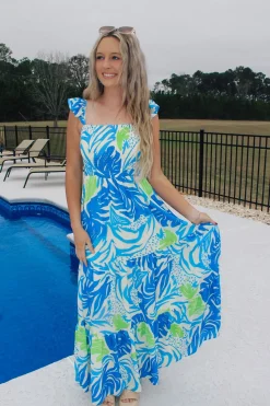 Tropical Feels Maxi Dress "Ivory Blue"<Allie Lynn's Boutique Hot