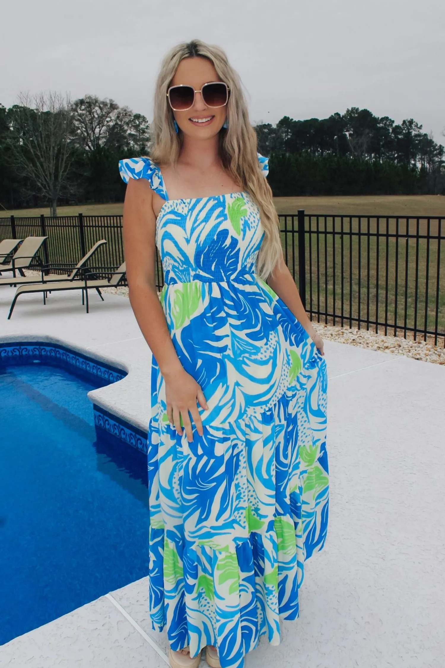 Tropical Feels Maxi Dress "Ivory Blue"<Allie Lynn's Boutique Hot