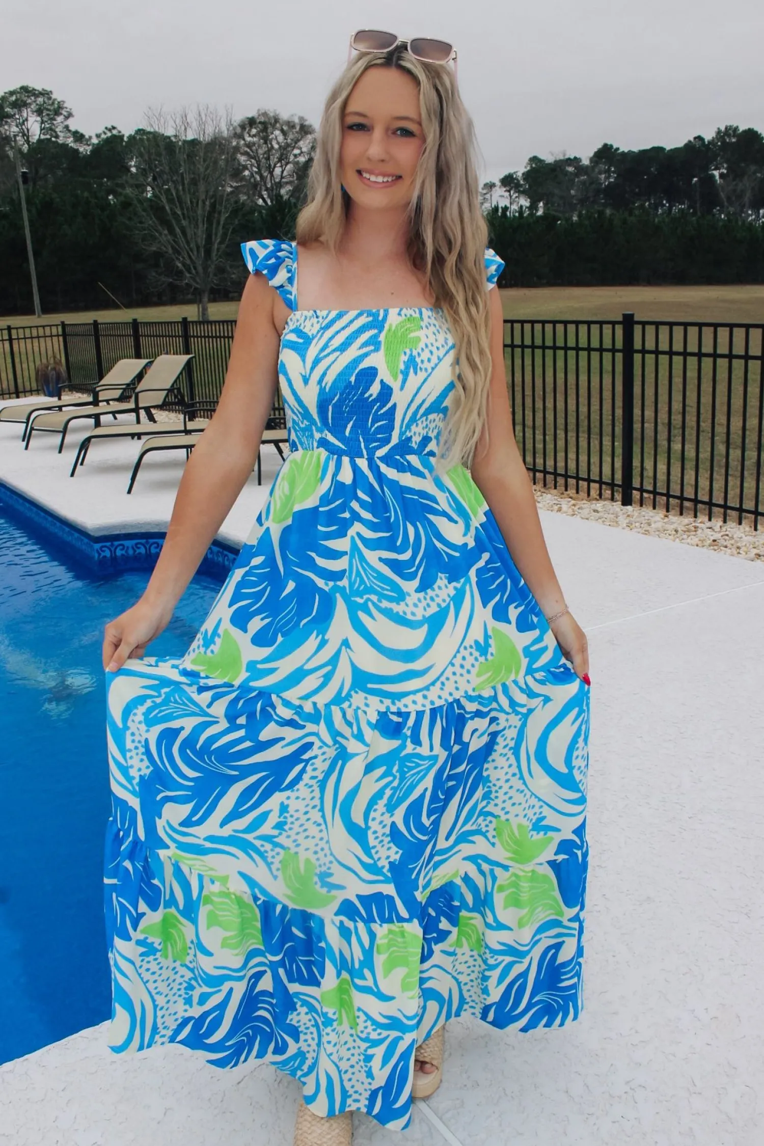 Tropical Feels Maxi Dress "Ivory Blue"<Allie Lynn's Boutique New