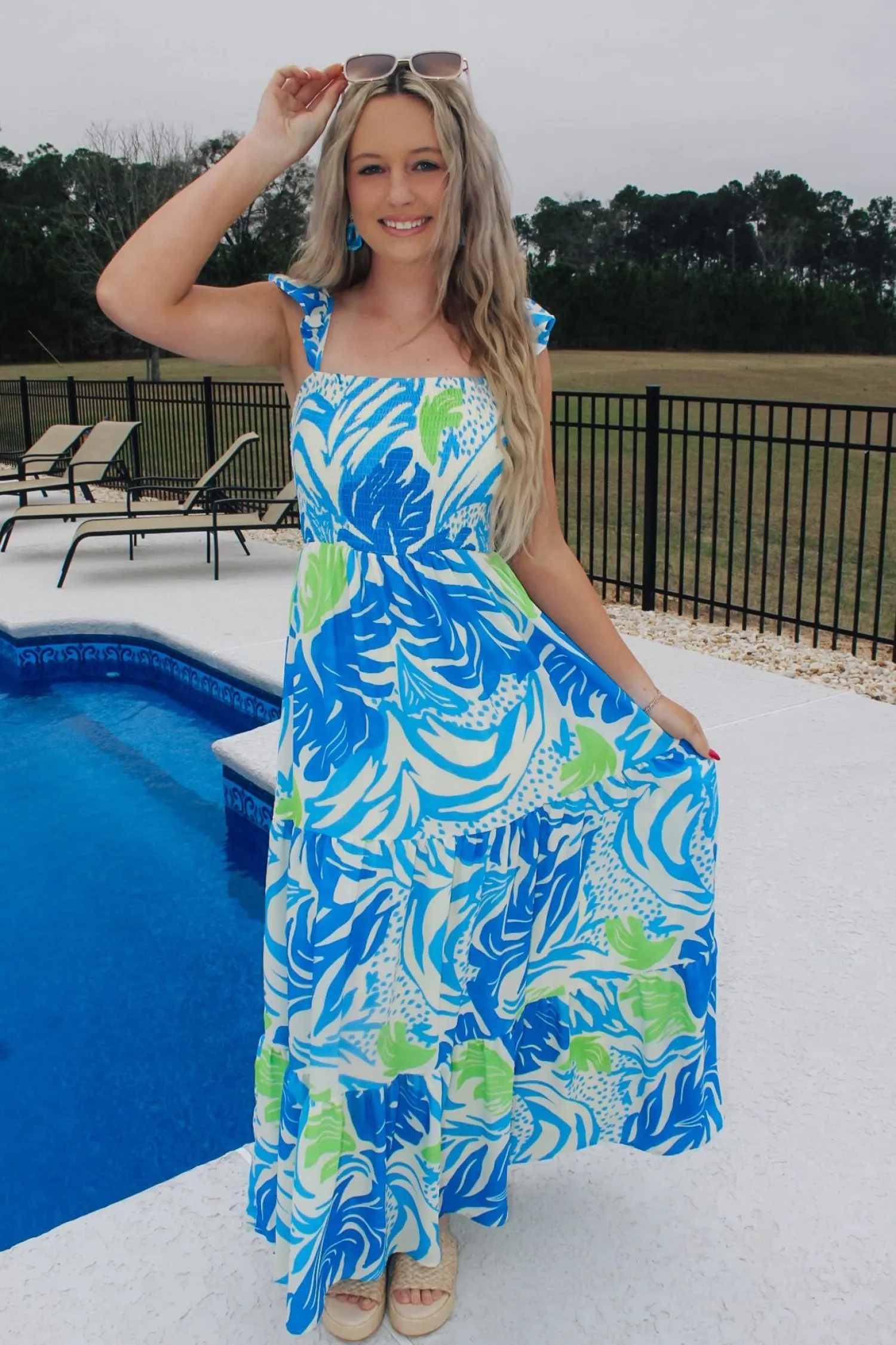 Tropical Feels Maxi Dress "Ivory Blue"<Allie Lynn's Boutique New