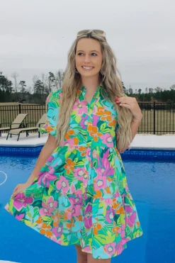 Turquoise Poplin Mini Dress<Allie Lynn's Boutique Outlet
