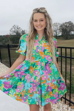 Turquoise Poplin Mini Dress<Allie Lynn's Boutique Outlet