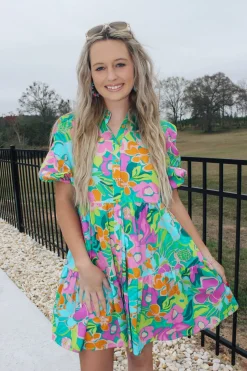 Turquoise Poplin Mini Dress<Allie Lynn's Boutique Store