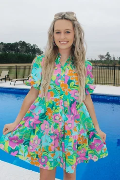 Turquoise Poplin Mini Dress<Allie Lynn's Boutique Store