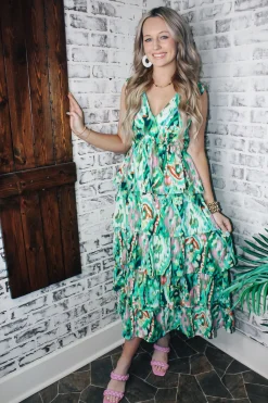Volcano Green Maxi Dress<Allie Lynn's Boutique Best Sale
