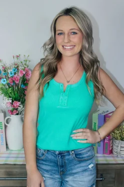 Washed Casual Fitted Tank Top "Seafoam"<Allie Lynn's Boutique Best Sale
