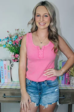 Washed Casual Fitted Tank Top "Pink"<Allie Lynn's Boutique Cheap