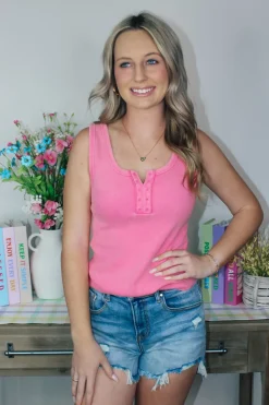 Washed Casual Fitted Tank Top "Pink"<Allie Lynn's Boutique Best Sale