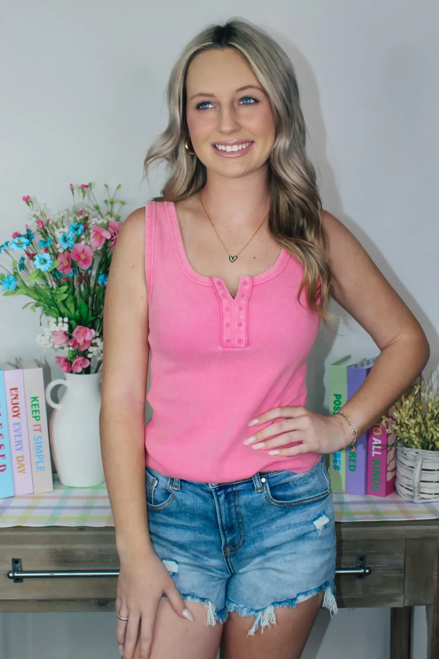 Washed Casual Fitted Tank Top "Pink"<Allie Lynn's Boutique Best Sale