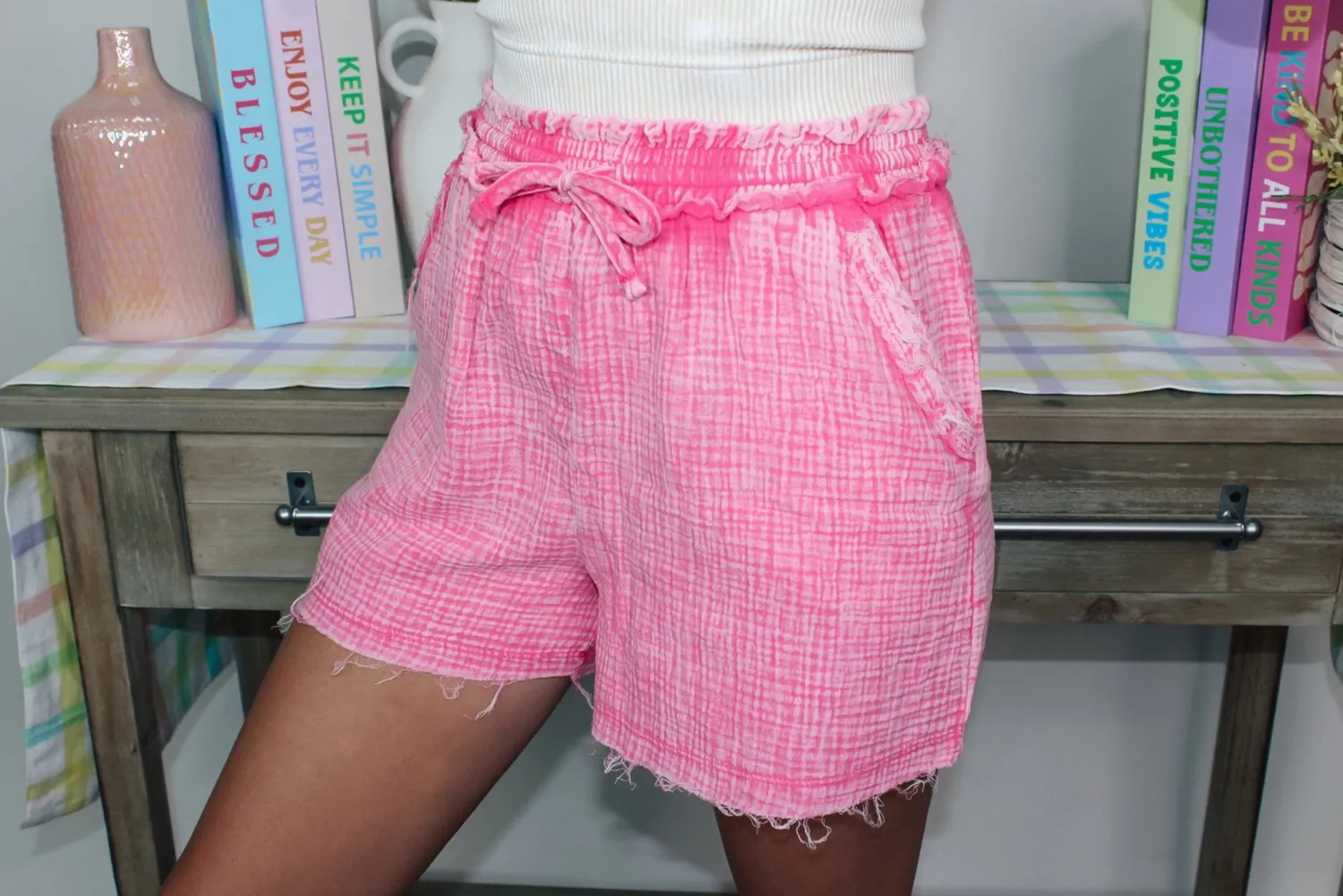 Washed Gauze Comfy Shorts "Fuchsia"<Allie Lynn's Boutique New