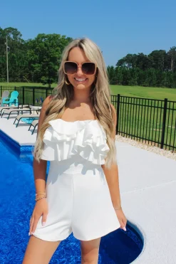 White Ruffle Romper<Allie Lynn's Boutique New